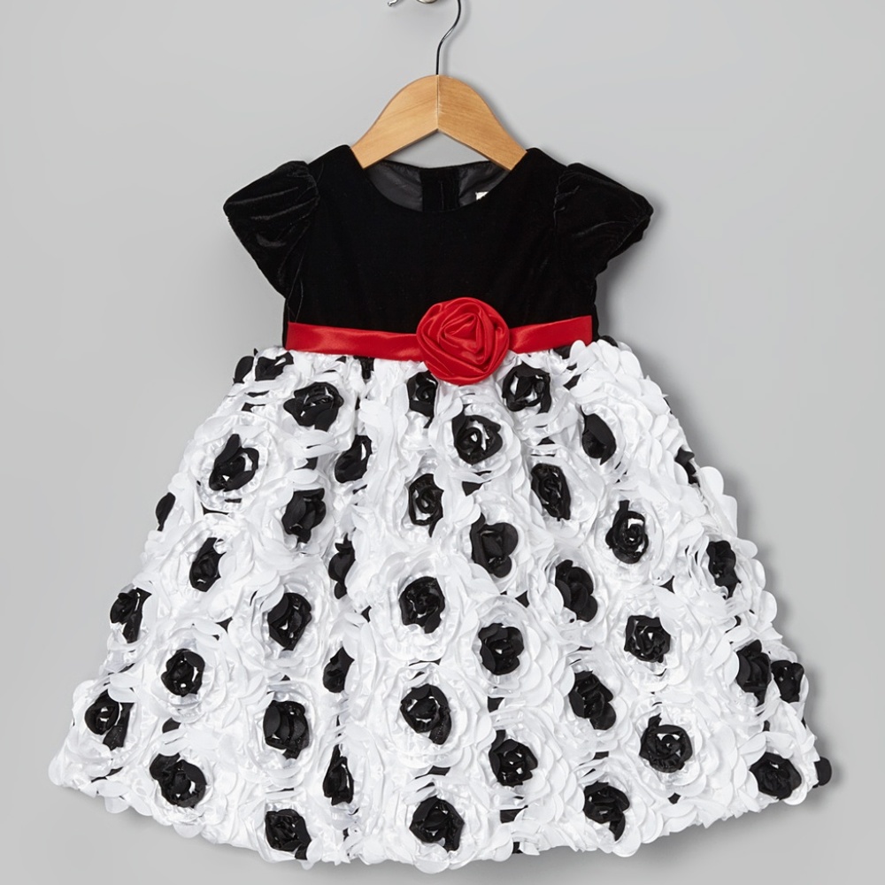 Infant Girl Christmas Holiday Party Red Black White 3D Petal Dress Size18 Months